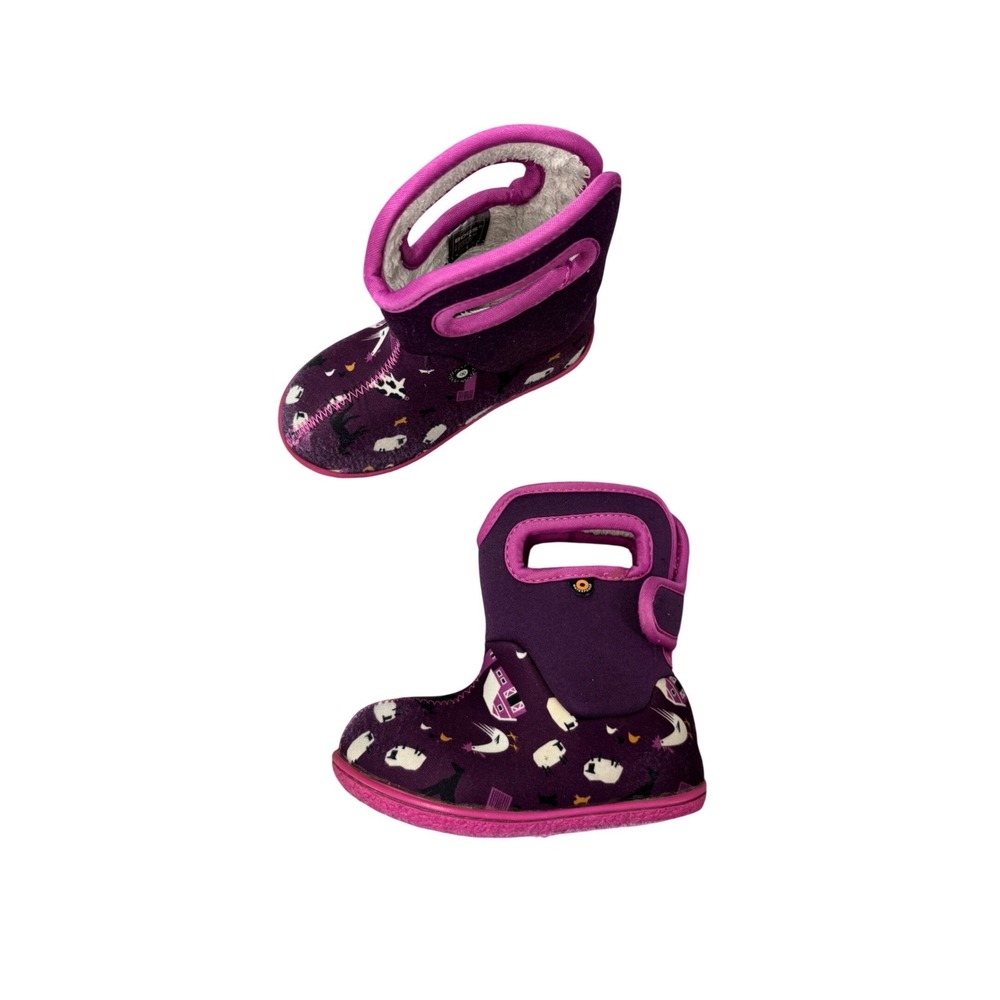 Bogs Baby Boots Purple Pink Farm Animal Print Waterproof Insulated Kids Size 7